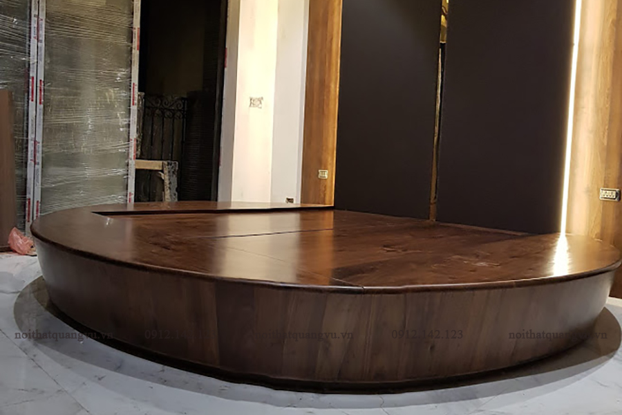 giường tròn gỗ óc chó, không đầu giường